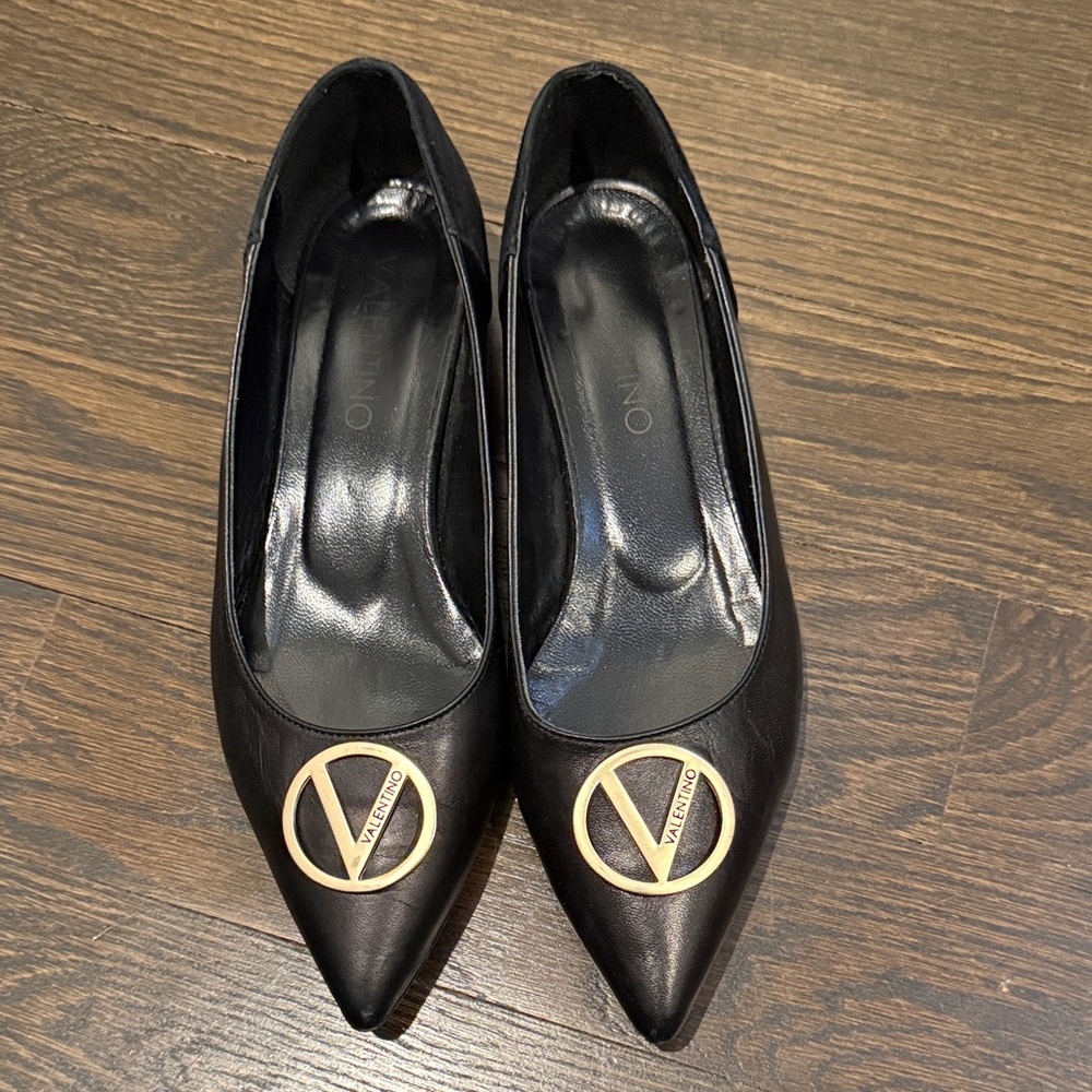 Valentino By Mario Valentino Black Flats with Gold Accent